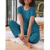 image:imageEkouaer 2 Pack Pajamas for Women Set Short Sleeve Sleepwear Top and Pants Pjs Soft Printed Lounge Sets with PocketsBlackBlue Green