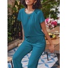 image:imageEkouaer 2 Pack Pajamas for Women Set Short Sleeve Sleepwear Top and Pants Pjs Soft Printed Lounge Sets with PocketsBlackBlue Green