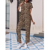 image:imageEkouaer 2 Pack Pajamas for Women Set Short Sleeve Sleepwear Top and Pants Pjs Soft Printed Lounge Sets with PocketsBlackLeopard