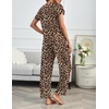 image:imageEkouaer 2 Pack Pajamas for Women Set Short Sleeve Sleepwear Top and Pants Pjs Soft Printed Lounge Sets with PocketsBlackLeopard