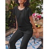 image:imageEkouaer 2 Pack Pajamas for Women Set Short Sleeve Sleepwear Top and Pants Pjs Soft Printed Lounge Sets with PocketsBlackLeopard