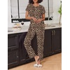 image:imageEkouaer 2 Pack Pajamas for Women Set Short Sleeve Sleepwear Top and Pants Pjs Soft Printed Lounge Sets with PocketsBlackLeopard