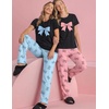 image:imageEkouaer 2 Pack Pajamas for Women Set Short Sleeve Sleepwear Top and Pants Pjs Soft Printed Lounge Sets with PocketsBlue BowsPink Bows