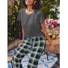 image:imageEkouaer 2 Pack Pajamas for Women Set Short Sleeve Sleepwear Top and Pants Pjs Soft Printed Lounge Sets with PocketsDeep Grey PlaidBlack Purple Plaid