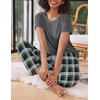 image:imageEkouaer 2 Pack Pajamas for Women Set Short Sleeve Sleepwear Top and Pants Pjs Soft Printed Lounge Sets with PocketsDeep Grey PlaidBlack Purple Plaid