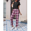 image:imageEkouaer 2 Pack Pajamas for Women Set Short Sleeve Sleepwear Top and Pants Pjs Soft Printed Lounge Sets with PocketsDeep Grey PlaidBlack Purple Plaid