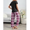 image:imageEkouaer 2 Pack Pajamas for Women Set Short Sleeve Sleepwear Top and Pants Pjs Soft Printed Lounge Sets with PocketsDeep Grey PlaidBlack Purple Plaid