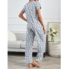image:imageEkouaer 2 Pack Pajamas for Women Set Short Sleeve Sleepwear Top and Pants Pjs Soft Printed Lounge Sets with PocketsGrey CatsBlack Dogs