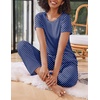 image:imageEkouaer 2 Pack Pajamas for Women Set Short Sleeve Sleepwear Top and Pants Pjs Soft Printed Lounge Sets with PocketsGrey StripedBlue Dots