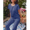image:imageEkouaer 2 Pack Pajamas for Women Set Short Sleeve Sleepwear Top and Pants Pjs Soft Printed Lounge Sets with PocketsGrey StripedBlue Dots