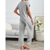 image:imageEkouaer 2 Pack Pajamas for Women Set Short Sleeve Sleepwear Top and Pants Pjs Soft Printed Lounge Sets with PocketsGrey StripedBlue Dots