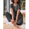 image:imageEkouaer 2 Pack Pajamas for Women Set Short Sleeve Sleepwear Top and Pants Pjs Soft Printed Lounge Sets with PocketsGrey StripedDeep Grey