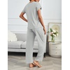 image:imageEkouaer 2 Pack Pajamas for Women Set Short Sleeve Sleepwear Top and Pants Pjs Soft Printed Lounge Sets with PocketsGrey StripedDeep Grey