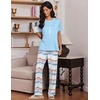 image:imageEkouaer 2 Pack Pajamas for Women Set Short Sleeve Sleepwear Top and Pants Pjs Soft Printed Lounge Sets with PocketsLeopard PinkOmbre Blue