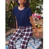 image:imageEkouaer 2 Pack Pajamas for Women Set Short Sleeve Sleepwear Top and Pants Pjs Soft Printed Lounge Sets with PocketsNavy Blue PlaidPink Flower