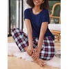 image:imageEkouaer 2 Pack Pajamas for Women Set Short Sleeve Sleepwear Top and Pants Pjs Soft Printed Lounge Sets with PocketsNavy Blue PlaidPink Flower