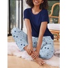image:imageEkouaer 2 Pack Pajamas for Women Set Short Sleeve Sleepwear Top and Pants Pjs Soft Printed Lounge Sets with PocketsPink Grey StarNavy Blue Star