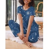 image:imageEkouaer 2 Pack Pajamas for Women Set Short Sleeve Sleepwear Top and Pants Pjs Soft Printed Lounge Sets with PocketsPink StripeStars Sky