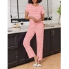 image:imageEkouaer 2 Pack Pajamas for Women Set Short Sleeve Sleepwear Top and Pants Pjs Soft Printed Lounge Sets with PocketsPink StripeStars Sky