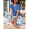 image:imageEkouaer 2 Pack Pajamas for Women Set Short Sleeve Sleepwear Top and Pants Pjs Soft Printed Lounge Sets with PocketsPurple FlowerBlue Flower