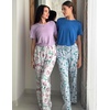 image:imageEkouaer 2 Pack Pajamas for Women Set Short Sleeve Sleepwear Top and Pants Pjs Soft Printed Lounge Sets with PocketsPurple FlowerBlue Flower
