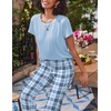 image:imageEkouaer 2 Pack Pajamas for Women Set Short Sleeve Sleepwear Top and Pants Pjs Soft Printed Lounge Sets with PocketsPurple FlowerLight Blue Plaid