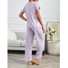 image:imageEkouaer 2 Pack Pajamas for Women Set Short Sleeve Sleepwear Top and Pants Pjs Soft Printed Lounge Sets with PocketsPurple FlowerLight Blue Plaid
