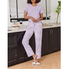 image:imageEkouaer 2 Pack Pajamas for Women Set Short Sleeve Sleepwear Top and Pants Pjs Soft Printed Lounge Sets with PocketsPurple FlowerLight Blue Plaid