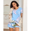 image:imageEkouaer 2 Pack Womens Pajama Sets Lightweight Summer Pajamas Short Sleeve Pj Top with Shorts Chest PocketBlue FlowerLight Blue Flower