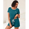 image:imageEkouaer 2 Pack Womens Pajama Sets Lightweight Summer Pajamas Short Sleeve Pj Top with Shorts Chest PocketBlue GreenBlue Good Night