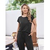 image:imageEkouaer 2 Packs Pajamas for Women Set Cap Sleeve Top and Pants Soft Sleepwear Comfy Pjs Set with Pockets LoungewearBlackDeep Grey