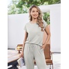 image:imageEkouaer 2 Packs Pajamas for Women Set Cap Sleeve Top and Pants Soft Sleepwear Comfy Pjs Set with Pockets LoungewearBlackGrey Stripe