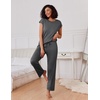 image:imageEkouaer 2 Packs Pajamas for Women Set Cap Sleeve Top and Pants Soft Sleepwear Comfy Pjs Set with Pockets LoungewearNavy BlueDeep Grey