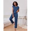 image:imageEkouaer 2 Packs Pajamas for Women Set Cap Sleeve Top and Pants Soft Sleepwear Comfy Pjs Set with Pockets LoungewearPink StripeBlues Dots