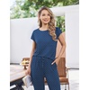 image:imageEkouaer 2 Packs Pajamas for Women Set Cap Sleeve Top and Pants Soft Sleepwear Comfy Pjs Set with Pockets LoungewearPink StripeBlues Dots