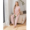 image:imageEkouaer 2 Packs Pajamas for Women Set Cap Sleeve Top and Pants Soft Sleepwear Comfy Pjs Set with Pockets LoungewearPink StripeBlues Dots