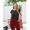 image:imageEkouaer 2 Packs Pajamas for Women Set Cap Sleeve Top and Pants Soft Sleepwear Comfy Pjs Set with Pockets LoungewearRed PlaidBlack White Plaid