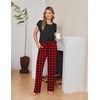 image:imageEkouaer 2 Packs Pajamas for Women Set Cap Sleeve Top and Pants Soft Sleepwear Comfy Pjs Set with Pockets LoungewearRed PlaidBlack White Plaid