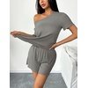 image:imageEkouaer 2 Packs Womens Pajama Set Short Sleeve Sleepwear Soft Top and Shorts Pjs Casual Outfits Lounge Set with PocketsBlackGrey