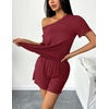 image:imageEkouaer 2 Packs Womens Pajama Set Short Sleeve Sleepwear Soft Top and Shorts Pjs Casual Outfits Lounge Set with PocketsBlackWine Red