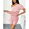 image:imageEkouaer 2 Packs Womens Pajama Set Short Sleeve Sleepwear Soft Top and Shorts Pjs Casual Outfits Lounge Set with PocketsGreenLight Pink