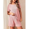 image:imageEkouaer 2 Packs Womens Pajama Set Short Sleeve Sleepwear Soft Top and Shorts Pjs Casual Outfits Lounge Set with PocketsLight PinkBlack Cherry