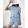 image:imageEkouaer 2 Packs Womens Pajama Set Short Sleeve Sleepwear Soft Top and Shorts Pjs Casual Outfits Lounge Set with PocketsNavy BlueLight Blue