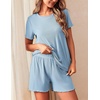 image:imageEkouaer 2 Packs Womens Pajama Set Short Sleeve Sleepwear Soft Top and Shorts Pjs Casual Outfits Lounge Set with PocketsNavy BlueLight Blue