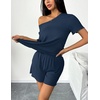 image:imageEkouaer 2 Packs Womens Pajama Set Short Sleeve Sleepwear Soft Top and Shorts Pjs Casual Outfits Lounge Set with PocketsPinkNavy Blue