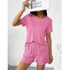 image:imageEkouaer 2 Packs Womens Pajama Set Short Sleeve Sleepwear Soft Top and Shorts Pjs Casual Outfits Lounge Set with PocketsPinkWhite