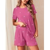 image:imageEkouaer 2 Packs Womens Pajama Set Short Sleeve Sleepwear Soft Top and Shorts Pjs Casual Outfits Lounge Set with PocketsRose Red BowBlack Bow
