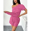 image:imageEkouaer 2 Packs Womens Pajama Set Short Sleeve Sleepwear Soft Top and Shorts Pjs Casual Outfits Lounge Set with PocketsRose Red BowBlack Bow