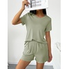image:imageEkouaer 2 Packs Womens Pajama Set Short Sleeve Sleepwear Soft Top and Shorts Pjs Casual Outfits Lounge Set with PocketsWhiteGreen