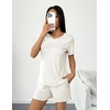 image:imageEkouaer 2 Packs Womens Pajama Set Short Sleeve Sleepwear Soft Top and Shorts Pjs Casual Outfits Lounge Set with PocketsWhiteGreen